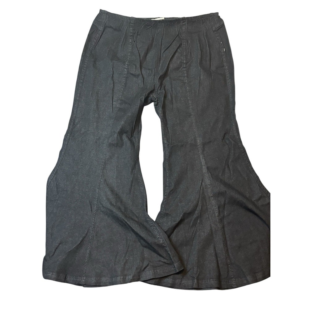 Umgee Pants Womens 3 Wide Flare Lagenlook Ankle Length Black Denim J4053 NWT